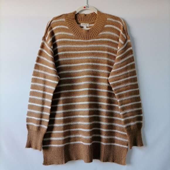 NWT Style & Co. Womens Caramel Kiss Brown Drop Shoulder Stripped Sweater Size L - Picture 1 of 8